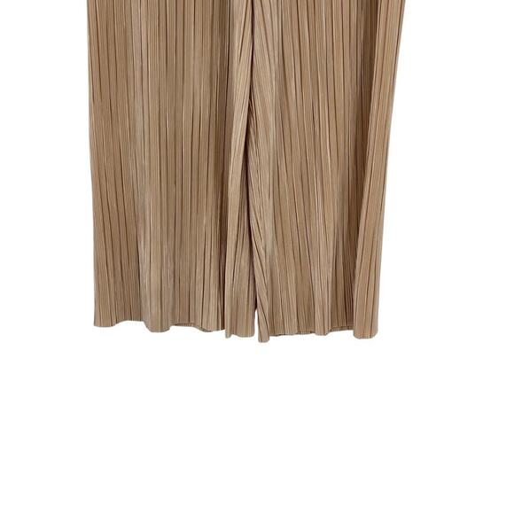 Alice + Olivia Benny Pants Ribbed Pleated Plisse Cropped Wide Leg Tan Size Large - Picture 5 of 10